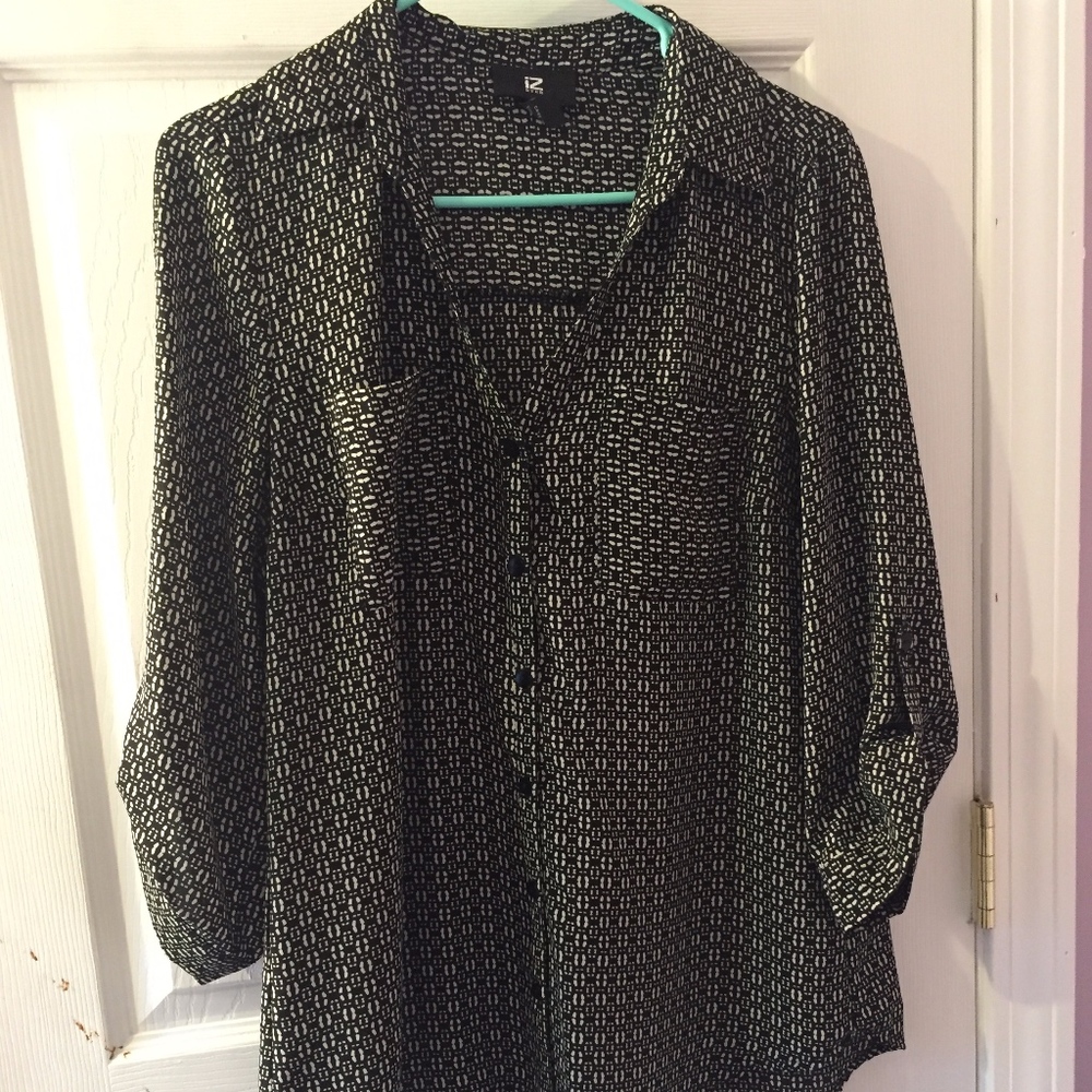 Button down black and white patterned shirt